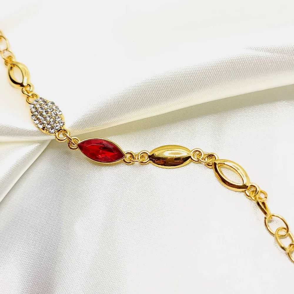 Golden Marquise Bracelet Ruby Red Gem Link